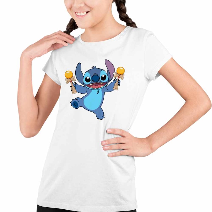 Tricou Copii Fete Kendama Stitch Lilo Desene Animate, Fehér