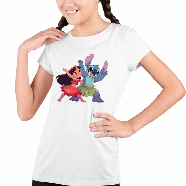 Tricou Copii Fete Lilo Stitch Dans Hawaii, Fehér