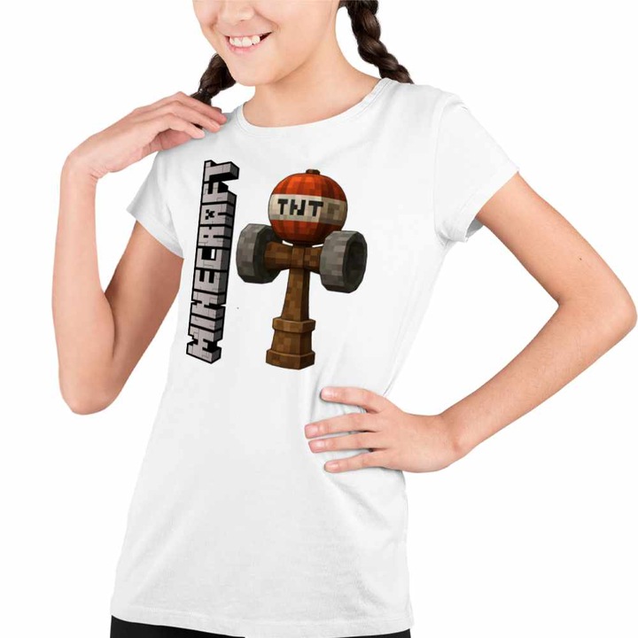 Tricou Copii Fete Kendama Minecraft TNT Roblox Skin, Fehér