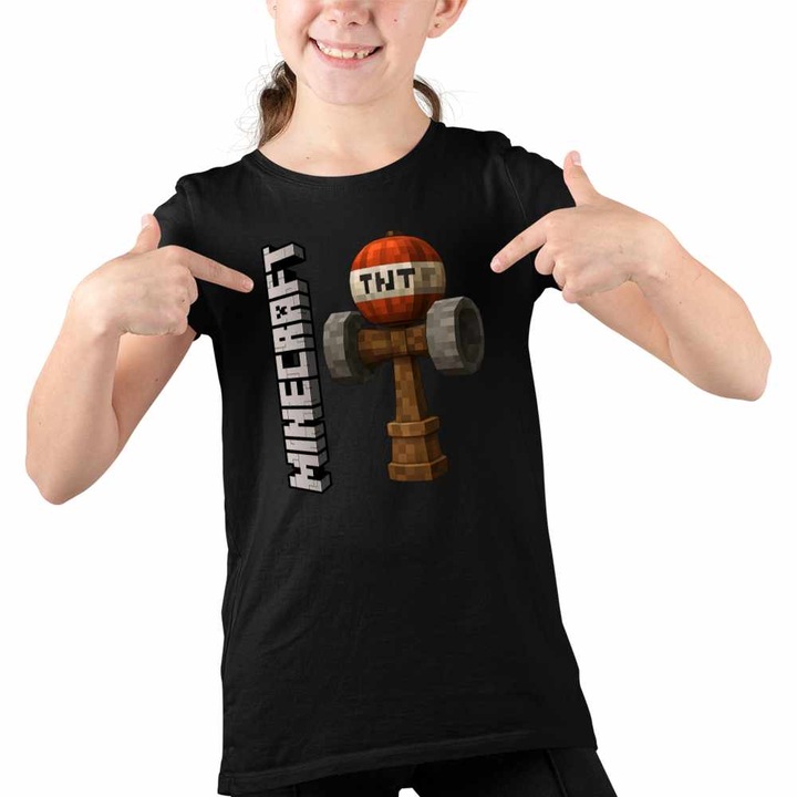 Tricou Copii Fete Kendama Minecraft TNT Roblox Skin, Fekete