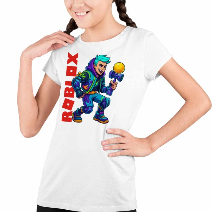 Tricou Copii Fete Kendama Roblox Skin, Fehér