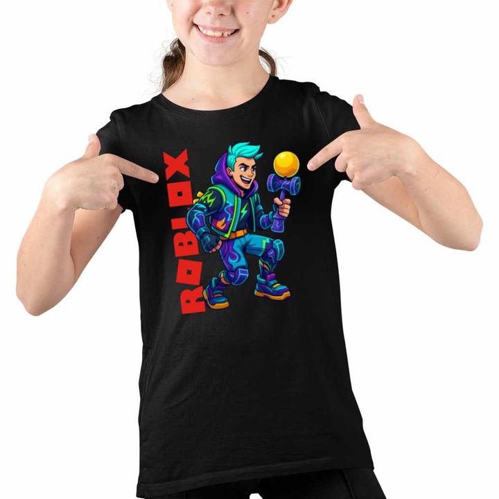 Tricou Copii Fete Kendama Roblox Skin, Fekete
