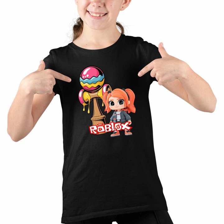 Tricou Copii Fete Kendama Roblox Gamer Trial, Fekete