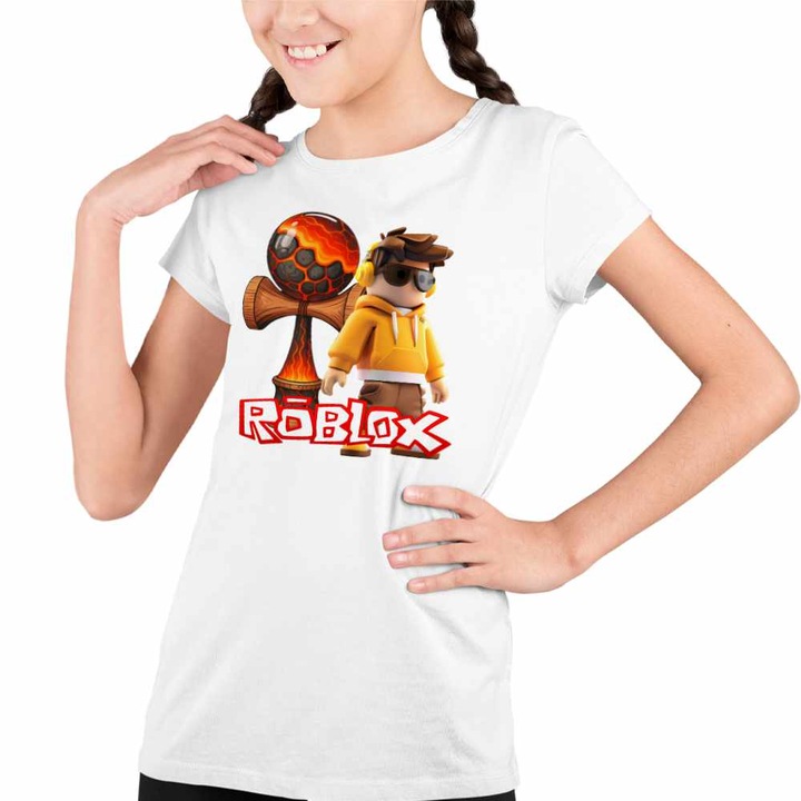 Tricou Copii Fete Kendama Roblox Lava, Fehér