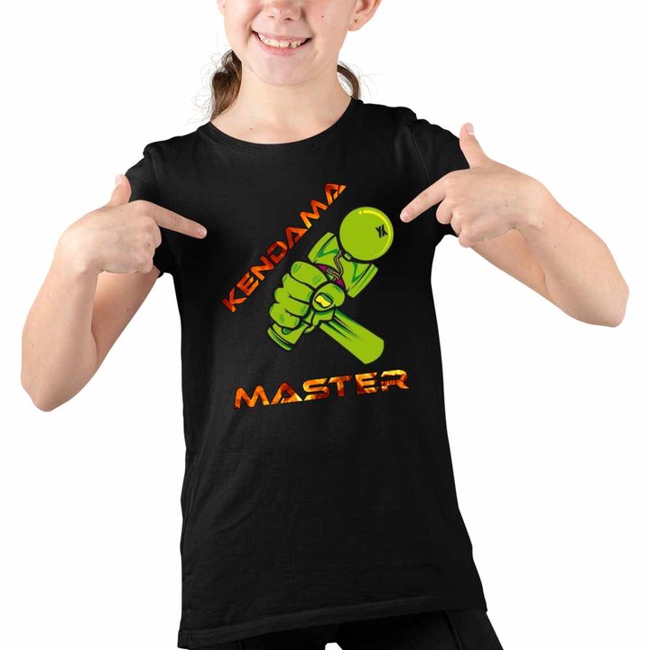 Tricou Copii Fete Kendama Master Legend Jucator, Fekete