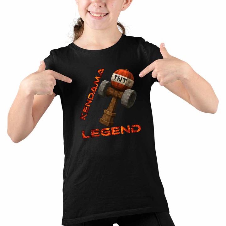 Tricou Copii Fete Kendama Legend Minecraft TNT Mod Plugin, Fekete