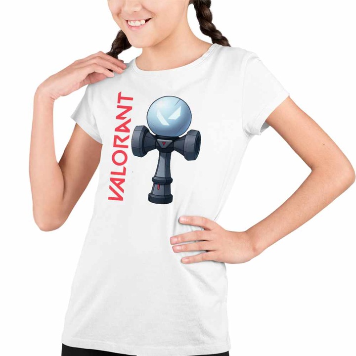 Tricou Copii Fete Kendama Valorant Gamer Rank Agent, Fehér