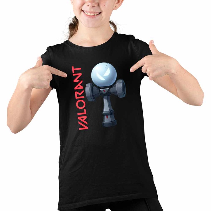 Tricou Copii Fete Kendama Valorant Gamer Rank Agent, Fekete