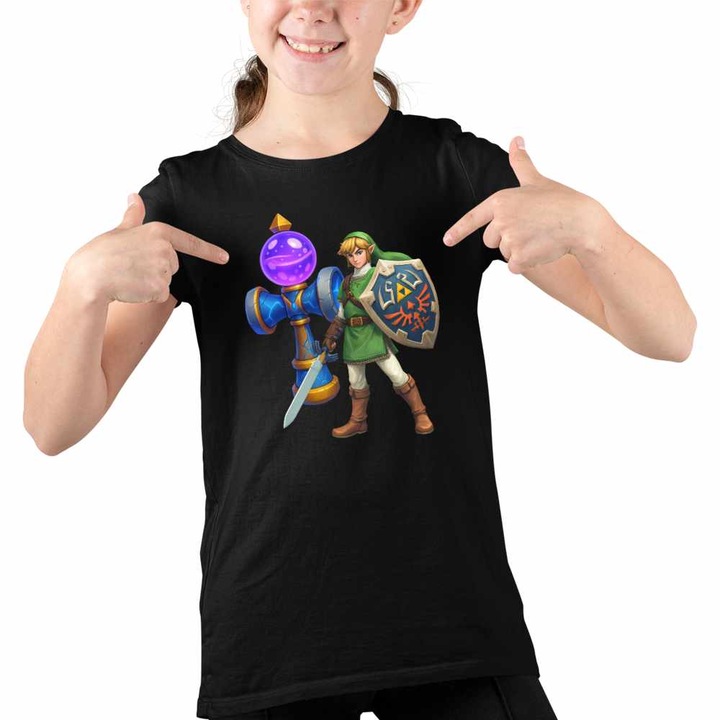 Tricou Copii Fete Kendama Legend of Zelda Cavaler Epic Battle, Fekete