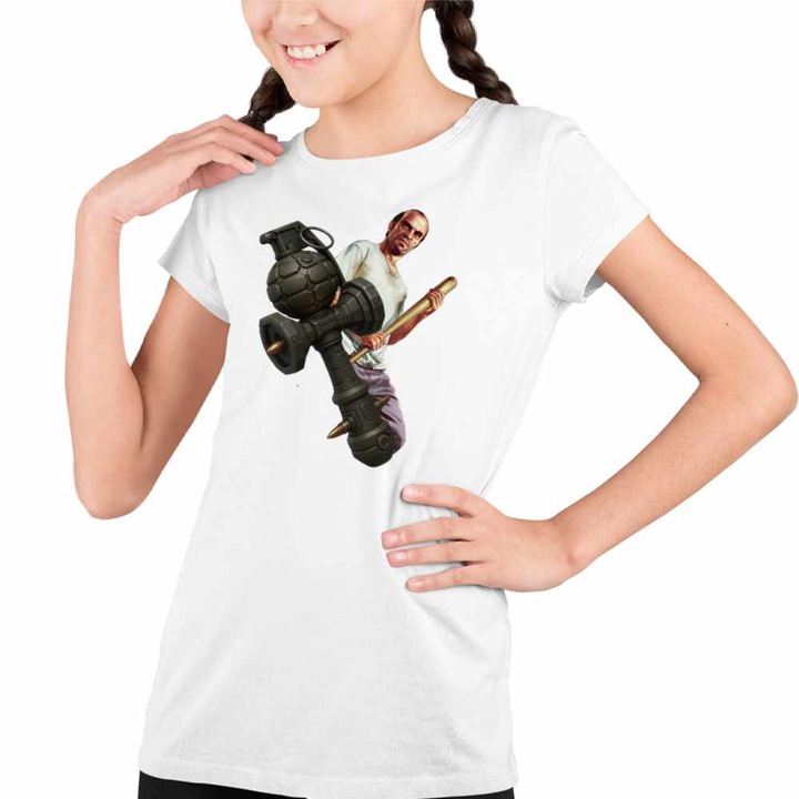 Tricou Copii Fete Kendama GTA Trevor Grenada, Fehér