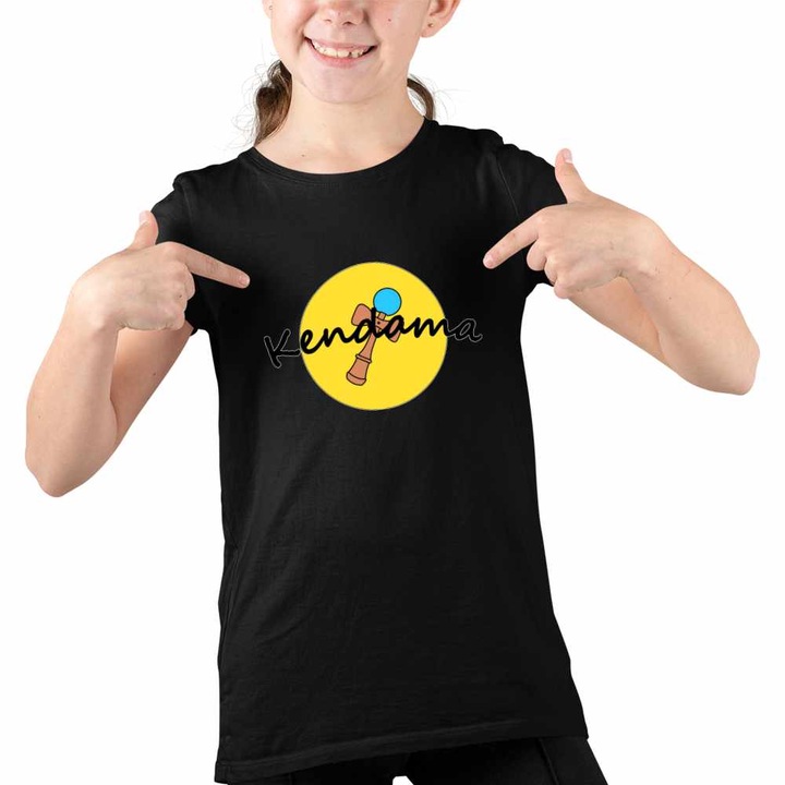 Tricou Copii Fete Kendama Toata Ziua All Day Gaming, Fekete