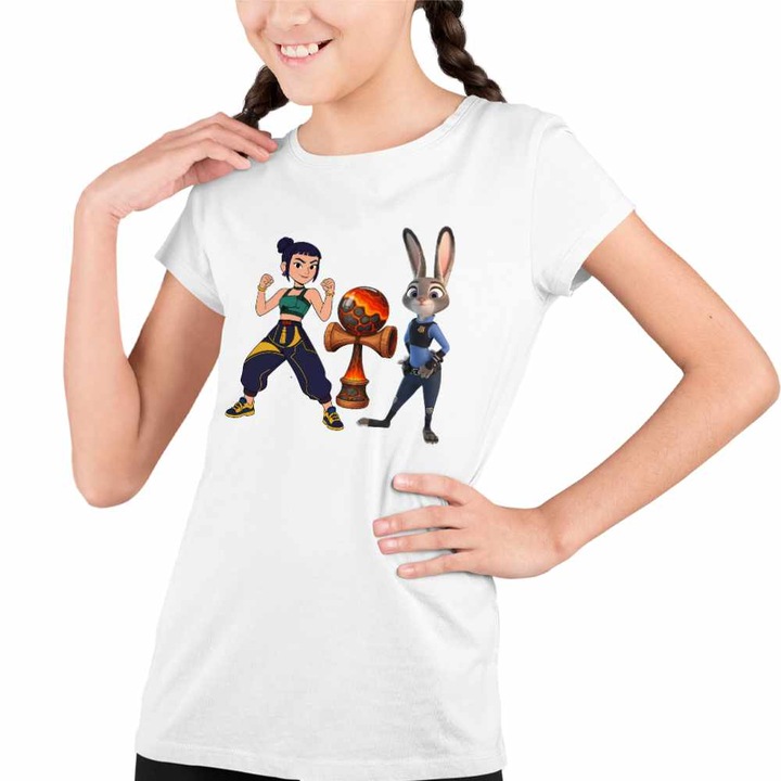 Tricou Copii Fete Kendama Huntrix Zootopia Demon Hunters Judy K-pop, Fehér