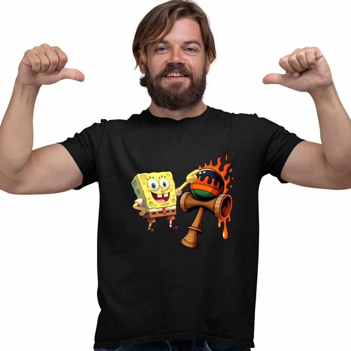 Tricou Barbati Kendama Spongebob Flacari Plankton Squarepants Pantaloni Patrati CoolTrend, negru, marime S