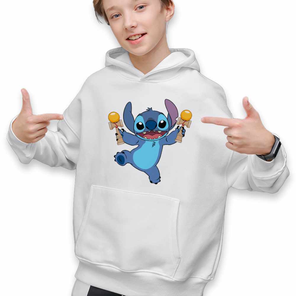 Hanorac Copii Baieti Kendama Stitch Lilo Desene Animate, alb