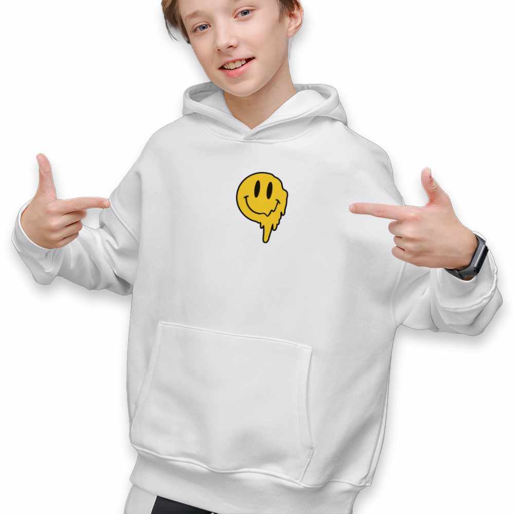 Hanorac Copii Baieti Emoji Smile Topit, alb, marime 140-146 cm