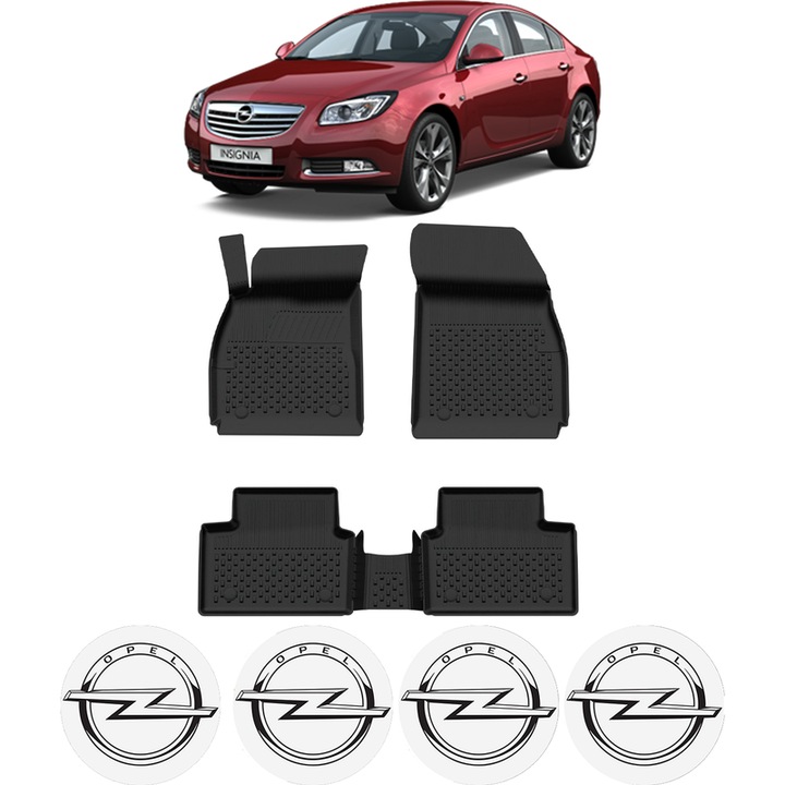 Set covorase presuri Opel Insignia I din 2008-2017, auto, CRI-FLO, din cauciuc thermoplastic, 4 Stickere auto cu Opel