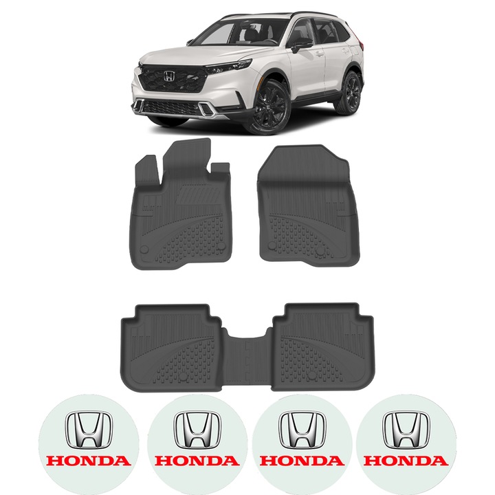 Set covorase presuri Honda CR-V din 2023, auto, CRI-FLO, din cauciuc thermoplastic, 4 Stickere auto cu Honda