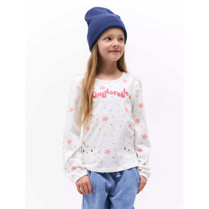 Bluza maneca lunga cu buzunare Gabby's Dollhouse 35586, Alb