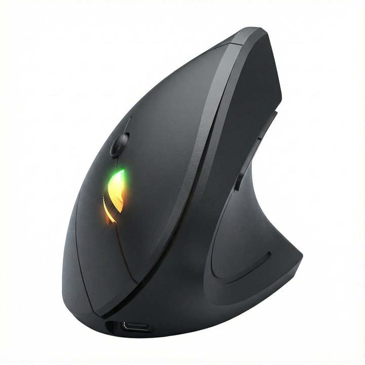 Mouse vertical wireless ergonomic negru 3 niveluri DPI 6 butoane USB-C