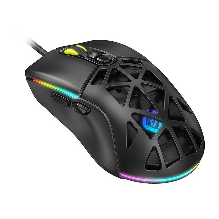 Mouse profesional pentru gaming si birou, 7 butoane, 6 niveluri DPI, negru, 124x66x40mm