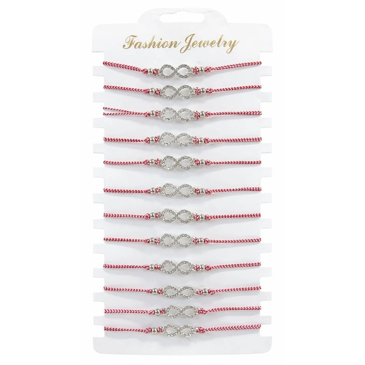 Set 12 bratari Martisor reglabile, Infinit cu cristale, Cadou 1 Martie