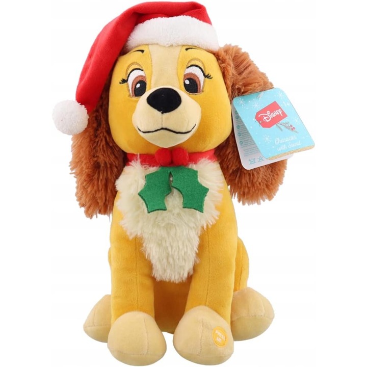 Jucarie de plus Disney de Craciun cu sunet Lady, 30 cm