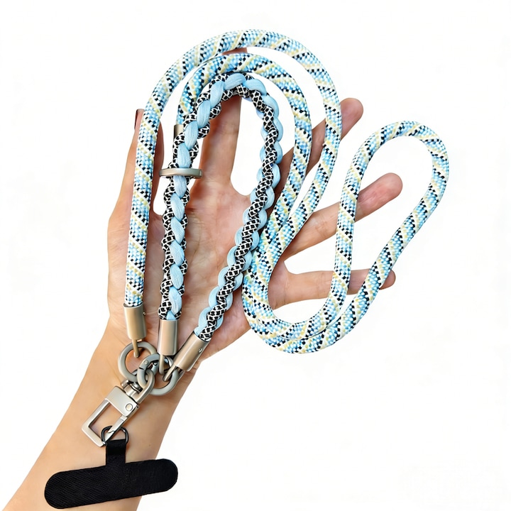 Lanyard multifunctional pentru telefon, design 3 in 1 pentru purtare in diagonala, la gat sau manual，Compatibil cu diferite huse, stil proaspat, rezistent si durabil, pentru birou，Elibereaza-ti mainile, esential pentru calatorii, confortabil, albastru