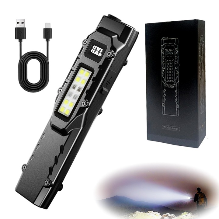 Excitat® LED taktikai zseblámpa, 3 fényforrás, 1100 lumen, 5 mód, 1000 mAh akkumulátor, IPX44 vízálló, fekete, multifunkcionális, vadászathoz, horgászathoz, túrázáshoz és kempingezéshez