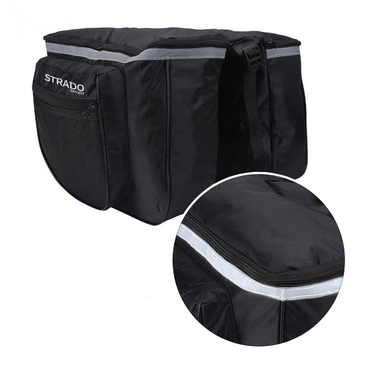Strado kerékpáros táska, 25L, vízálló, fekete, csomagtartóra, 2 darabos szett