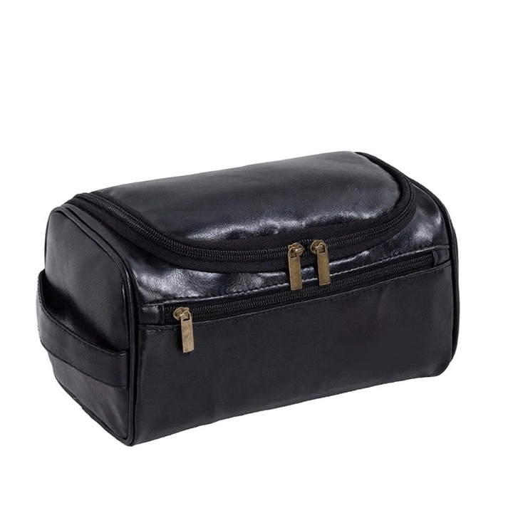 Geanta Cosmetica Premium Voiaj Pentru Barbati, Impermeabila, Capacitate Mare, Compartimentare Multifunctionala, 25x14x13 cm, Negru