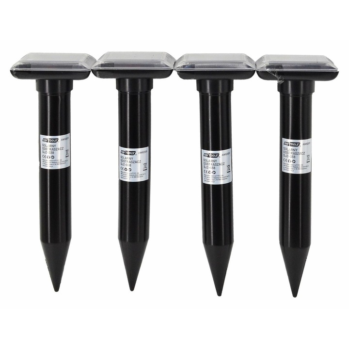 Dispozitiv de descurajare a daunatorilor, Awtools, set 4 buc, solar, 100m2, 67x47x220mm