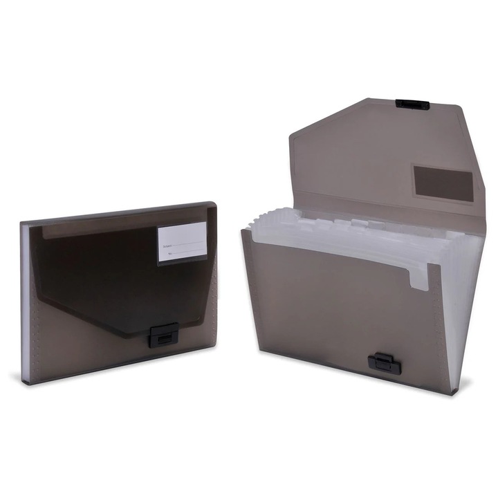 Servieta Gri Documente - 13 Compartimente cu Buton 33x32cm