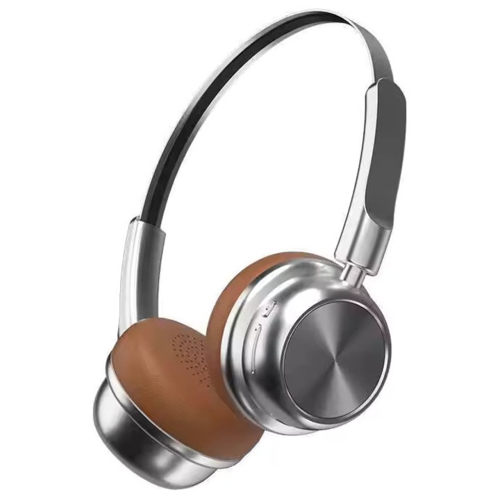 Casti wireless, Generic, Vintage Retro, Bluetooth 5.4, culoare maro, 40 ore autonomie