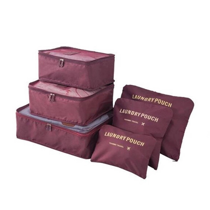 Set organizere calatorie Strado, 6 piese, rosu, dimensiuni variate: 40x30x12cm, 32x28x10cm, 30x20x10cm, 34x24cm, 26x22cm, 25x15cm