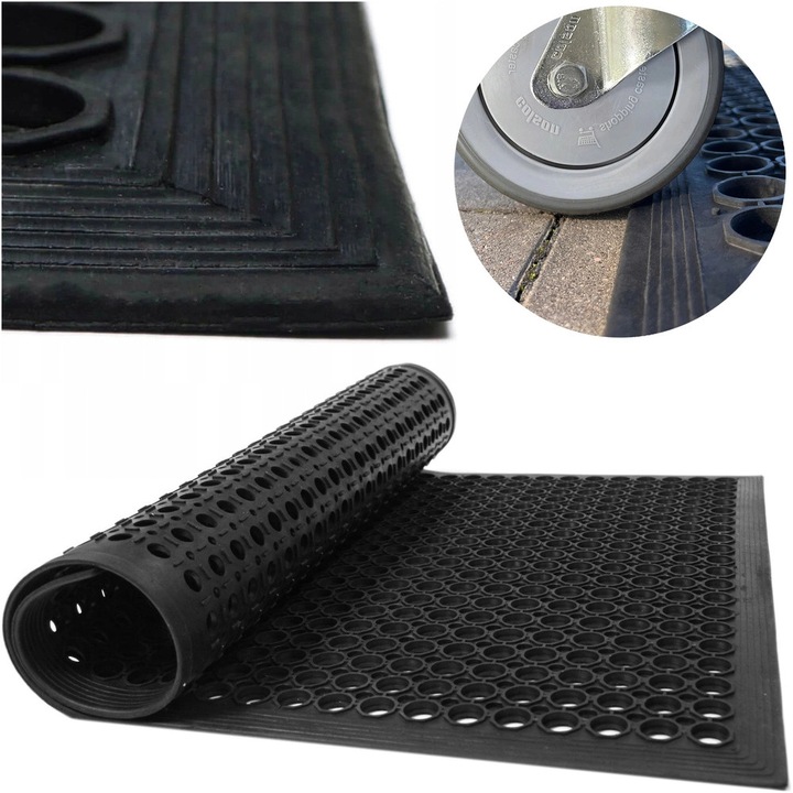 Covoras intrare Strado 60x90 cm, guma perforata, antiderapanta, neagra