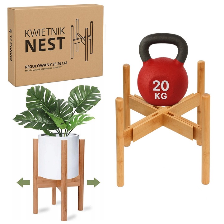 Стойка за цветя от бамбук NEST, регулируема, естествена, 35,7x25-36см