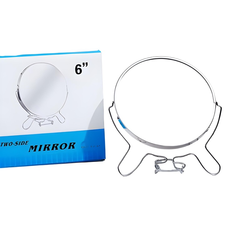 Oglinda cosmetica 15cm (6inch) cu lupa, dubla fata, rotire verticala pentru machiaj si ingrijire faciala