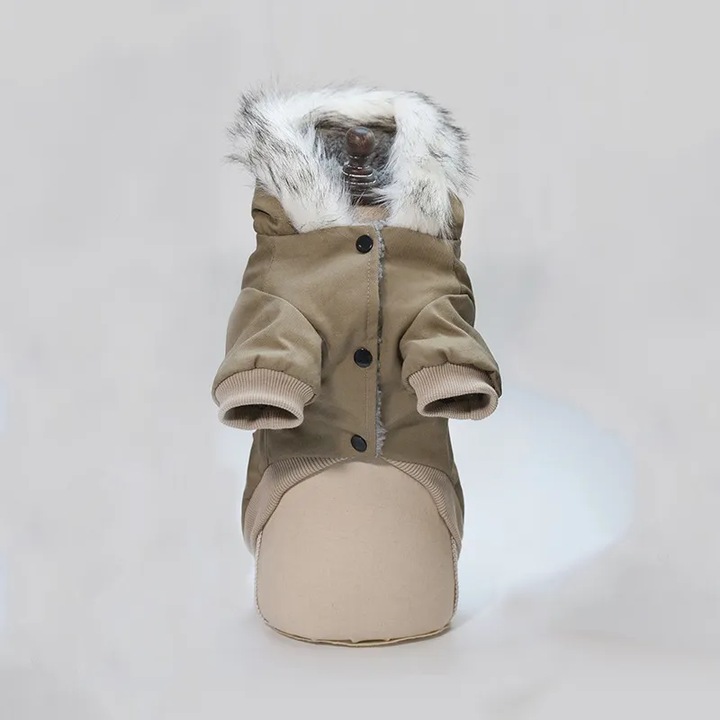Meleg egyszínű Kaki pamut kisállat ruha, L méret