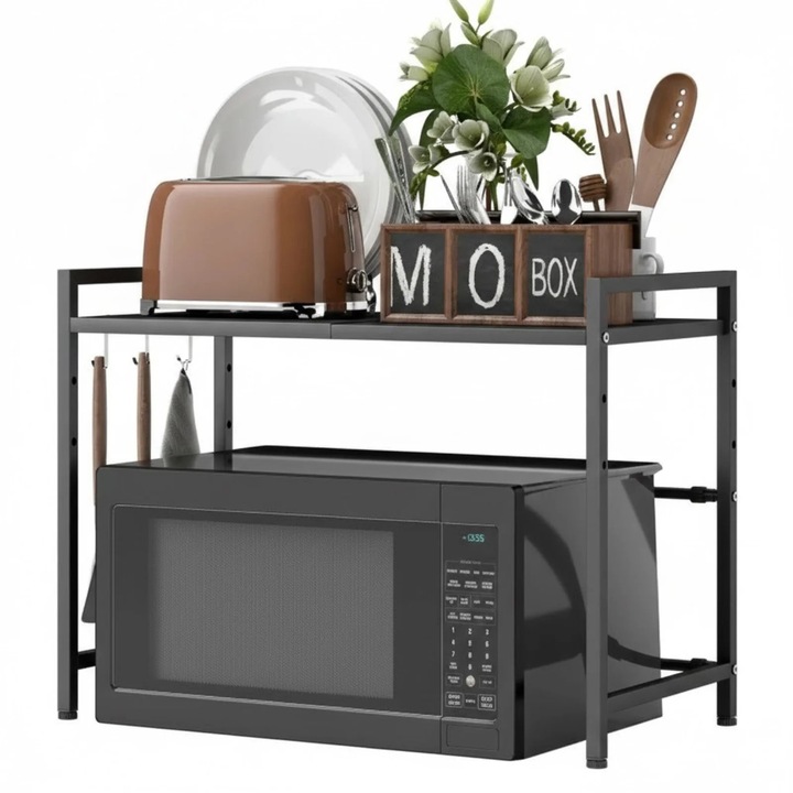 Kihúzható mikrohullámú sütő polc, 3 kampóval, fekete