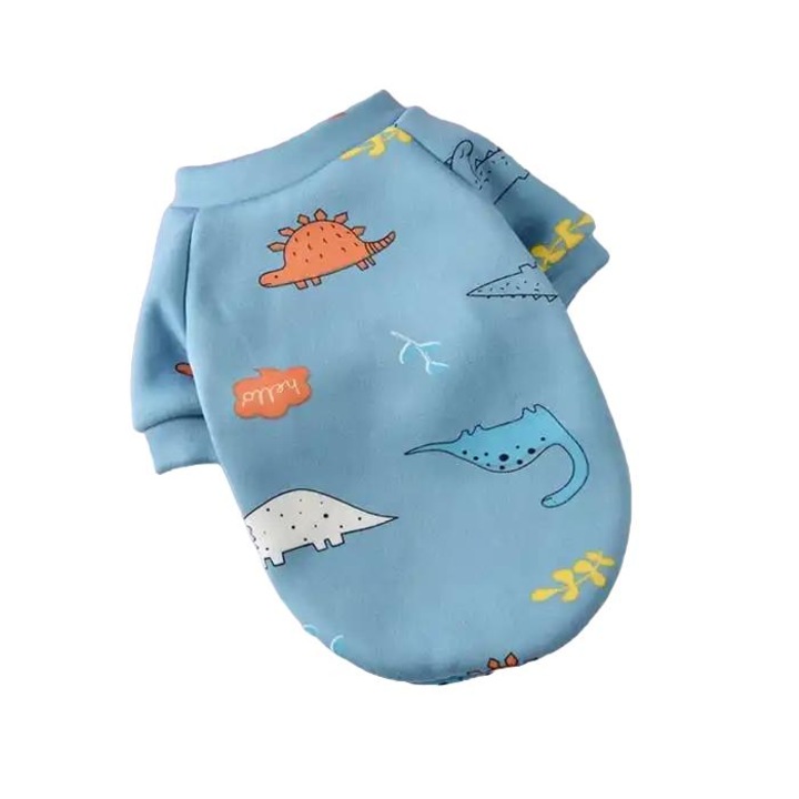 Haine pentru câini și pisici, model simpatic, din velur, albastru, pentru animale mici, M