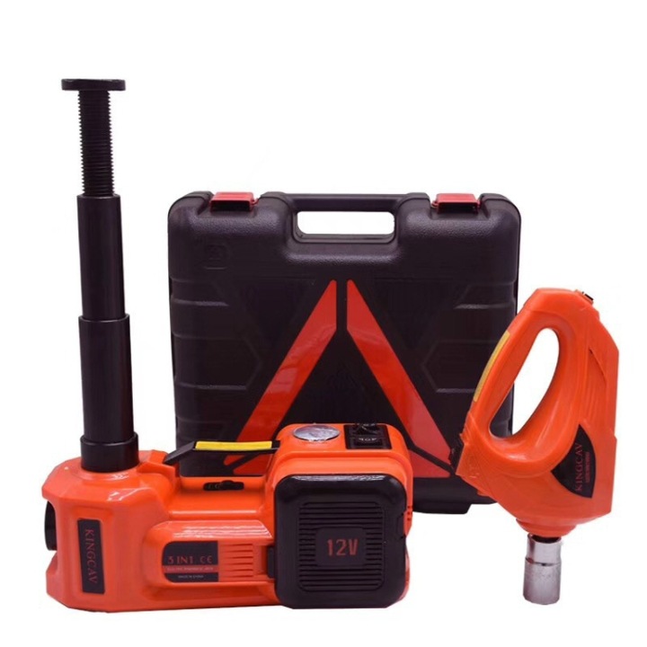 Cric electric auto 3 in 1, Generic, rosu, capacitate maxima 5000kg, interval ridicare 155mm-450mm, set unelte de intretinere