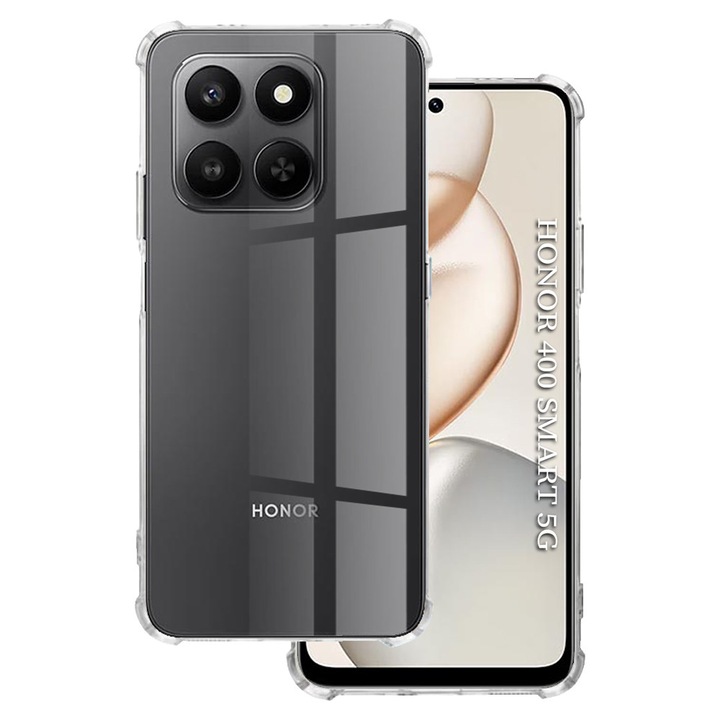 Husa pentru Honor 400 Smart / X7d 4G, SKYDDAR INNOVATION, Shockproof Clear Silicone, Silicon Slim, set cu sticker, Transparenta