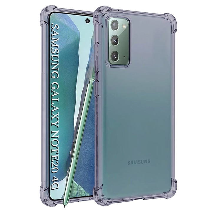 Husa Clear Anti-Soc pentru Samsung Galaxy Note 20 4G / Note 20 5G, Protectie Colturi AirBag, Rezisntenta Socuri si Zgarieturi, Design Slim, Anti-Ingalbenire, Fumuriu