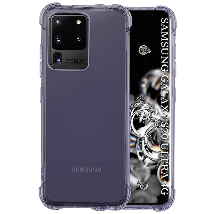 Husa Clear Anti-Soc pentru Samsung Galaxy S20 Ultra 4G / S20 Ultra 5G, Protectie Colturi AirBag, Rezisntenta Socuri si Zgarieturi, Design Slim, Anti-Ingalbenire, Fumuriu