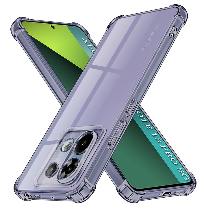 Husa Clear Anti-Soc pentru Xiaomi Redmi Note 13 Pro 5G / Poco X6, Protectie Colturi AirBag, Rezisntenta Socuri si Zgarieturi, Design Slim, Anti-Ingalbenire, Fumuriu