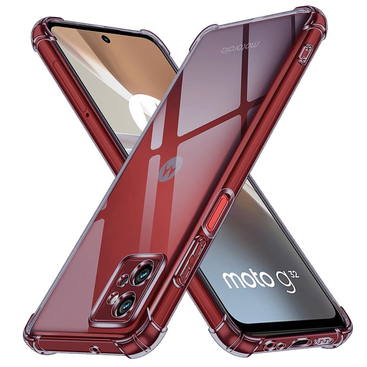 Husa Clear Anti-Soc pentru Motorola Moto G32, Protectie Colturi AirBag, Rezisntenta Socuri si Zgarieturi, Design Slim, Anti-Ingalbenire, Fumuriu