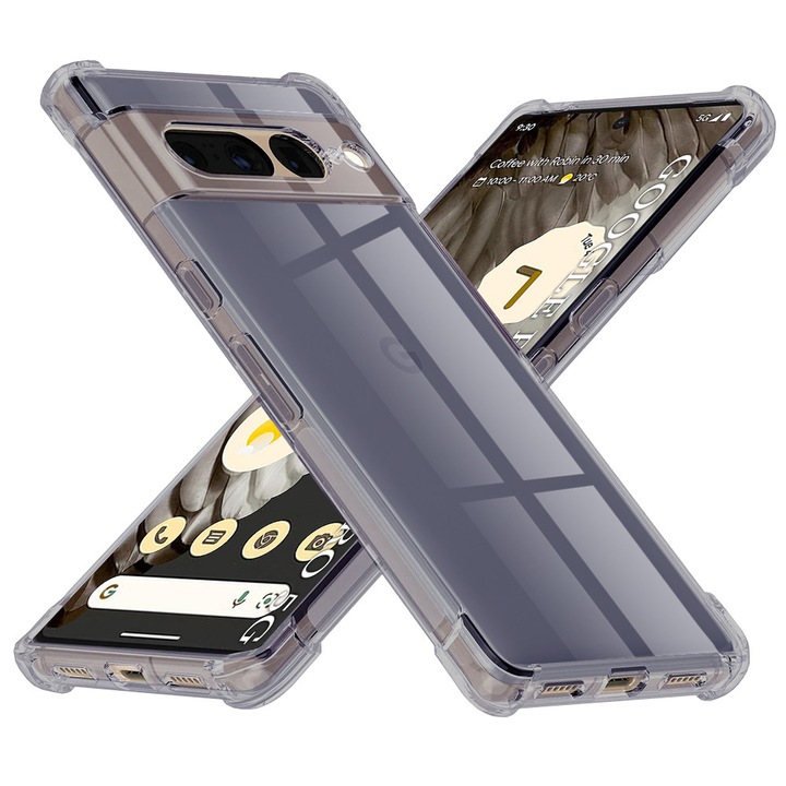 Husa telefon Shockproof Clear Silicone Google Pixel 7 Pro Smoke Black Fumuriu