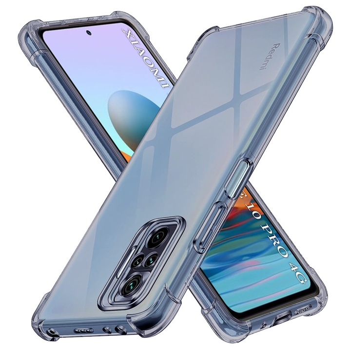 Husa Clear Anti-Soc pentru Xiaomi Redmi Note 10 Pro / Note 10 Pro Max, Protectie Colturi AirBag, Rezisntenta Socuri si Zgarieturi, Design Slim, Anti-Ingalbenire, Fumuriu