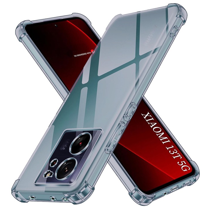 Husa Clear Anti-Soc pentru Xiaomi 13T / 13T Pro, Protectie Colturi AirBag, Rezisntenta Socuri si Zgarieturi, Design Slim, Anti-Ingalbenire, Fumuriu
