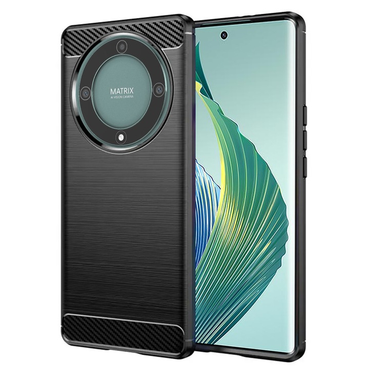 Husa Carbon pentru Honor Magic5 Lite, Silicon TPU Durabil, Protectie sporita, Rezistenta la socuri, Grip Anti-Alunecare, Neagra